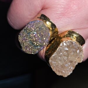 Elegant Druzy Gemstone Rings – Set of Two Gold-Plated Statement Pieces